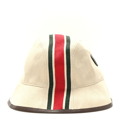 Gucci Heavy Linen Canvas Textured Dollar Calfskin Web Fedora Heavy Hat S Light Beige Green 5 of 8
