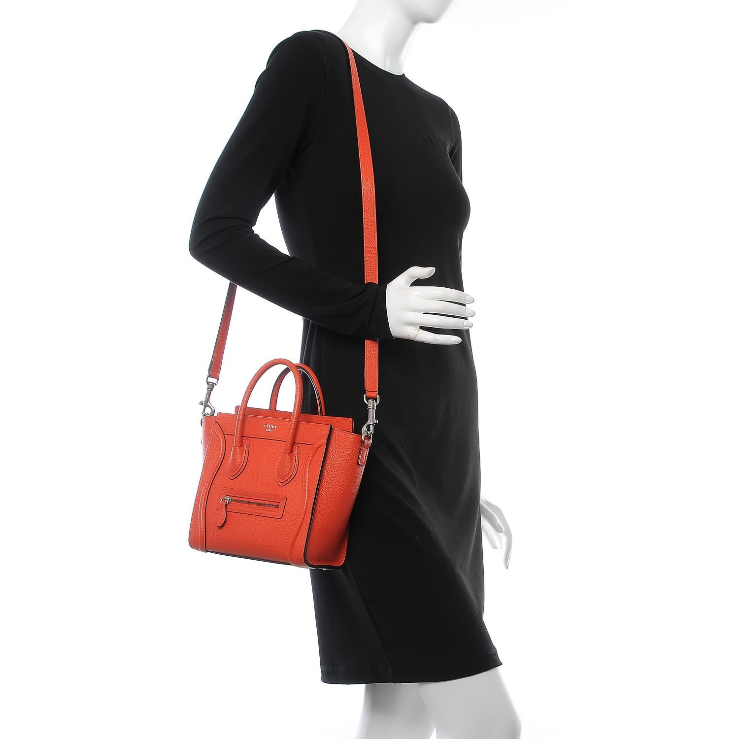 Celine Drummed Calfskin Nano Luggage Vermillion 3 of 15