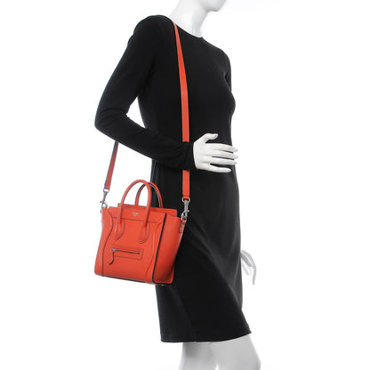 Celine Drummed Calfskin Nano Luggage Vermillion 3 of 15