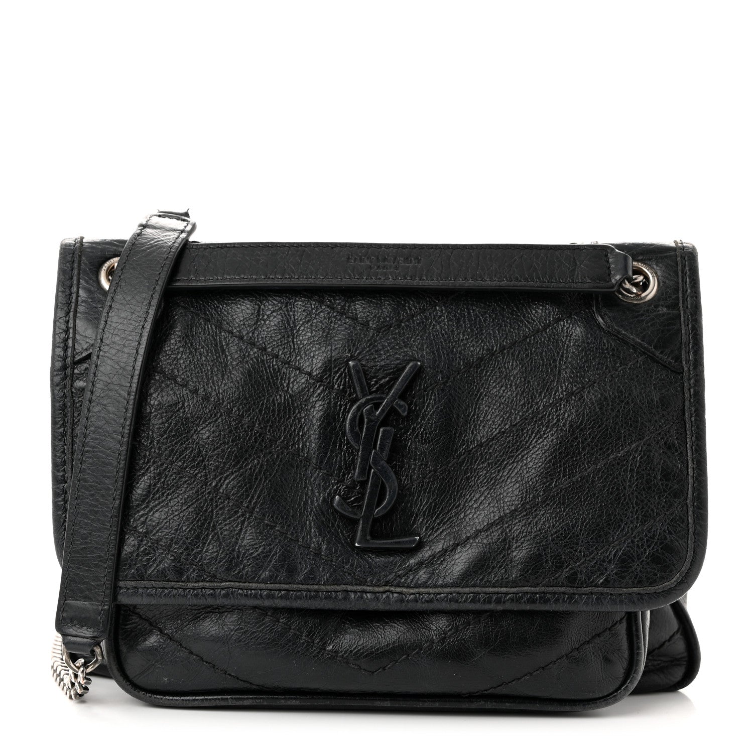 Saint Laurent Crinkled Calfskin Matelasse Monogram Baby Niki Chain Satchel Black 1 of 11