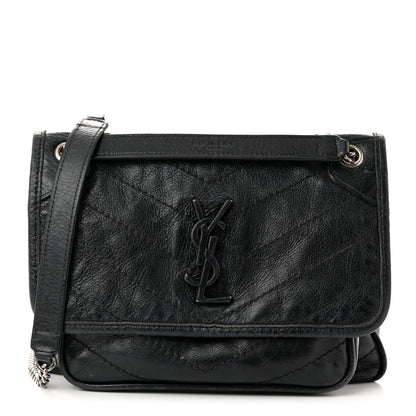 Saint Laurent Crinkled Calfskin Matelasse Monogram Baby Niki Chain Satchel Black 1 of 11