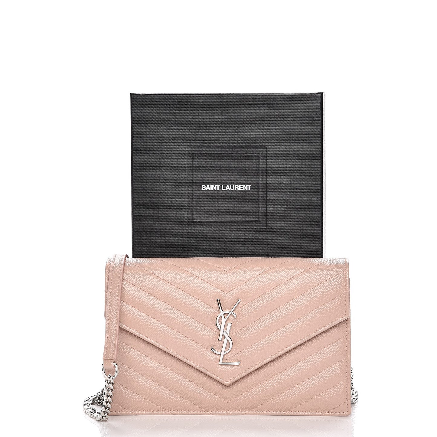 Grain De Poudre Matelasse Chevron Monogram Envelope Chain Wallet Pale Pink