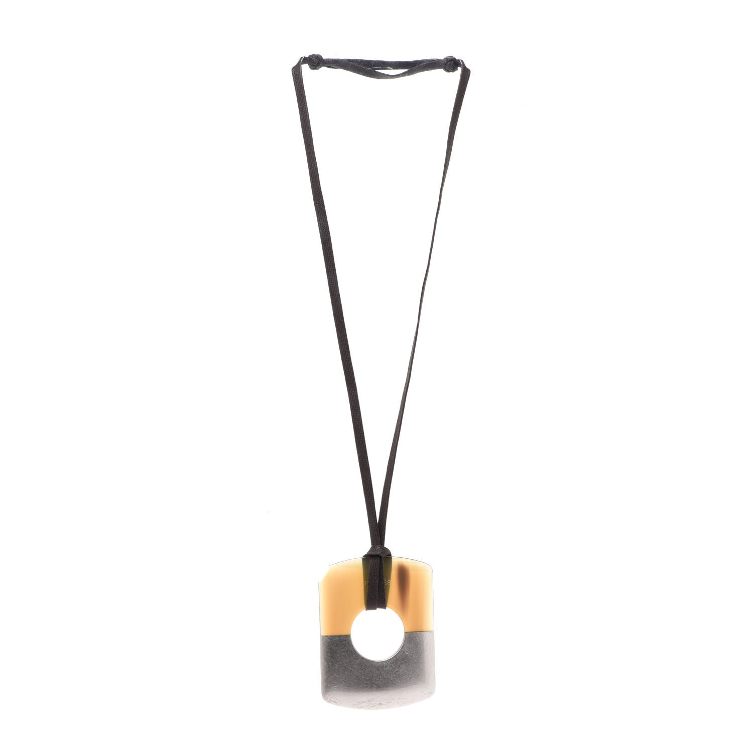 Hermes Buffalo Horn Gold Leaf Dalva Pendant Necklace Palladium 3 of 7