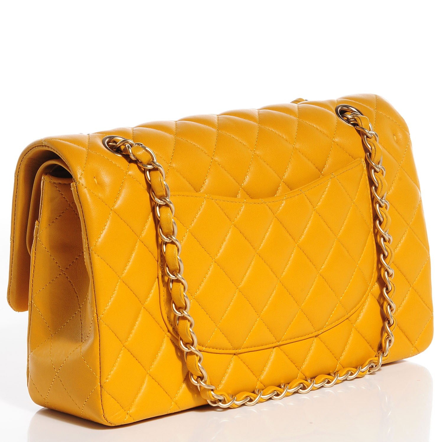 Chanel Lambskin Medium Double Flap Yellow 3 of 9
