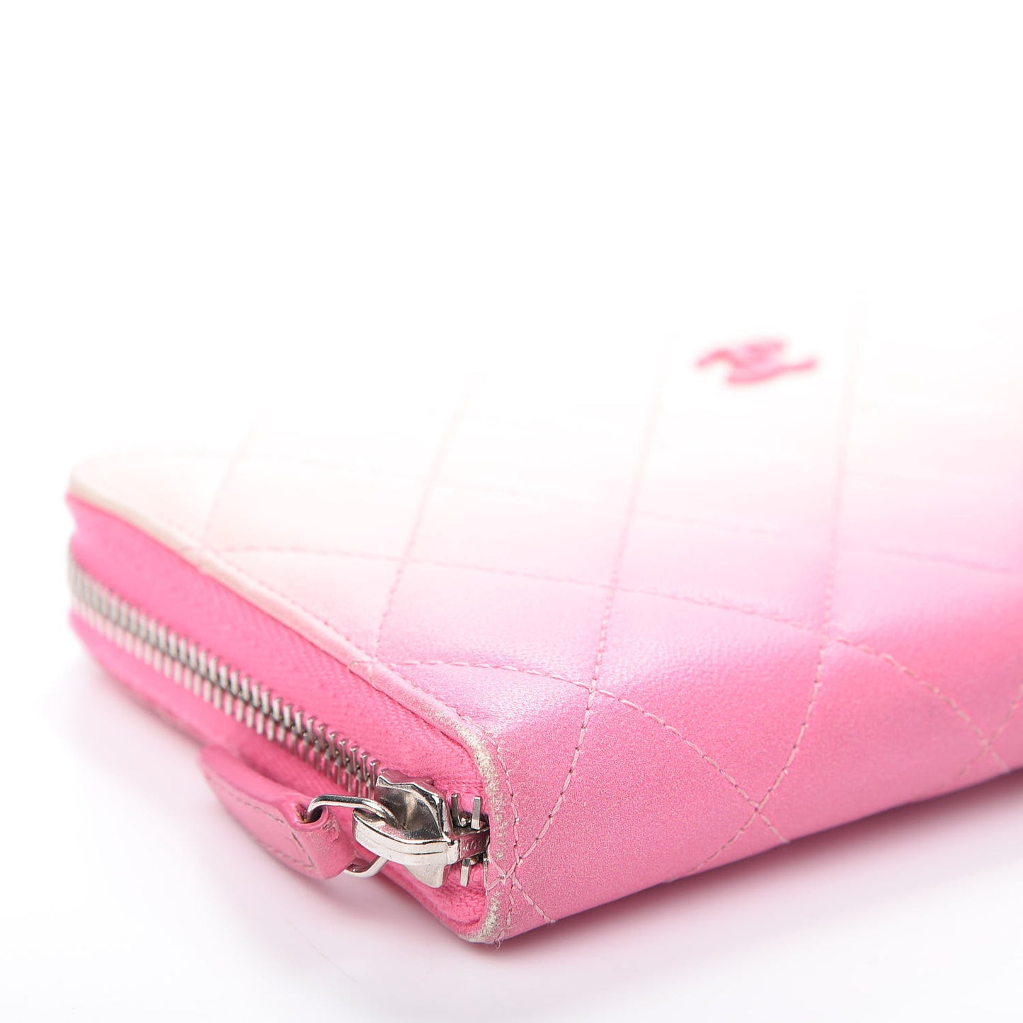 Ombre Patent Calfskin Quilted Large Gusset Zip Around Wallet Pink