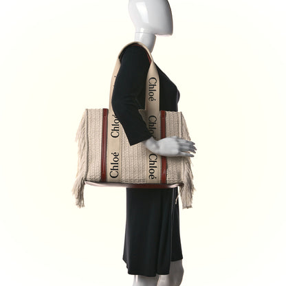 Chloe Cotton Calfskin Medium Woody Ribbon Fringe Tote Sepia Brown 2 of 10