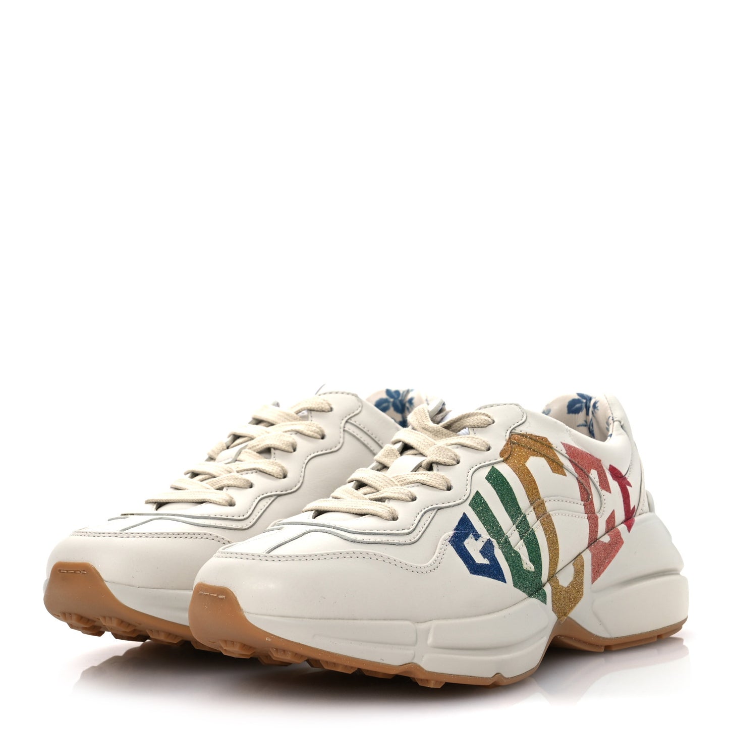Calfskin Glitter Game Logo Womens Rhyton Sneakers 37.5 Mystic White