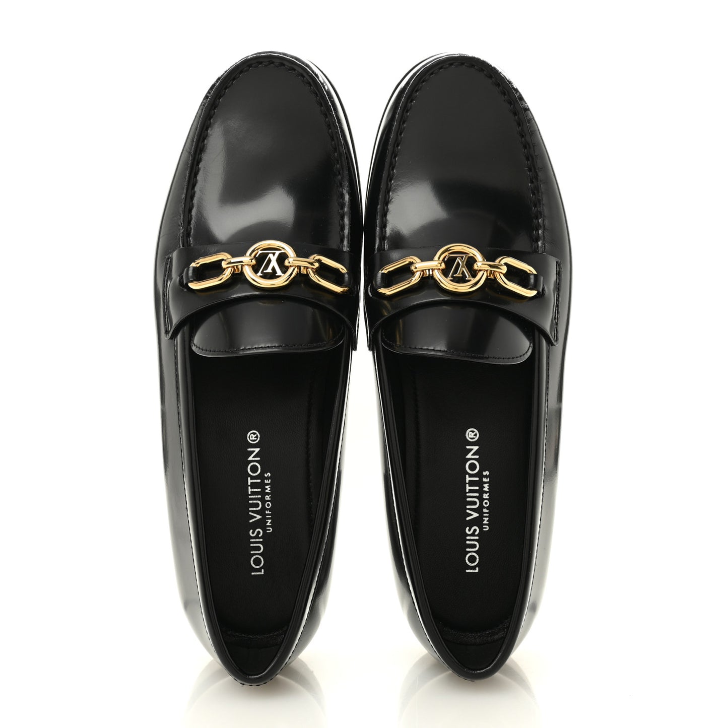 Glazed Calfskin Chess Flat Loafer 37.5 Black