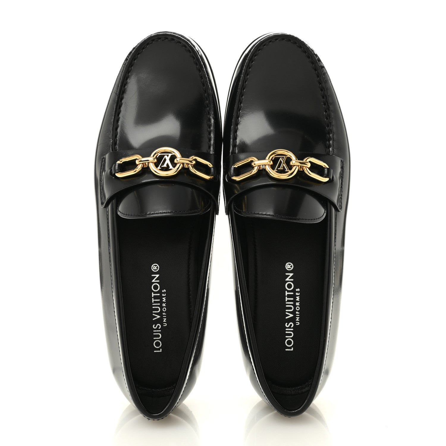 Louis Vuitton Glazed Calfskin Chess Flat Loafer 37.5 Black 2 of 10