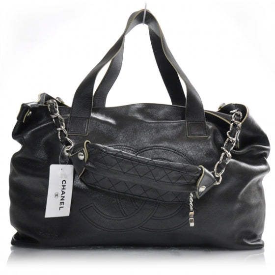 Lambskin Edgy Large Zip Top Tote Black