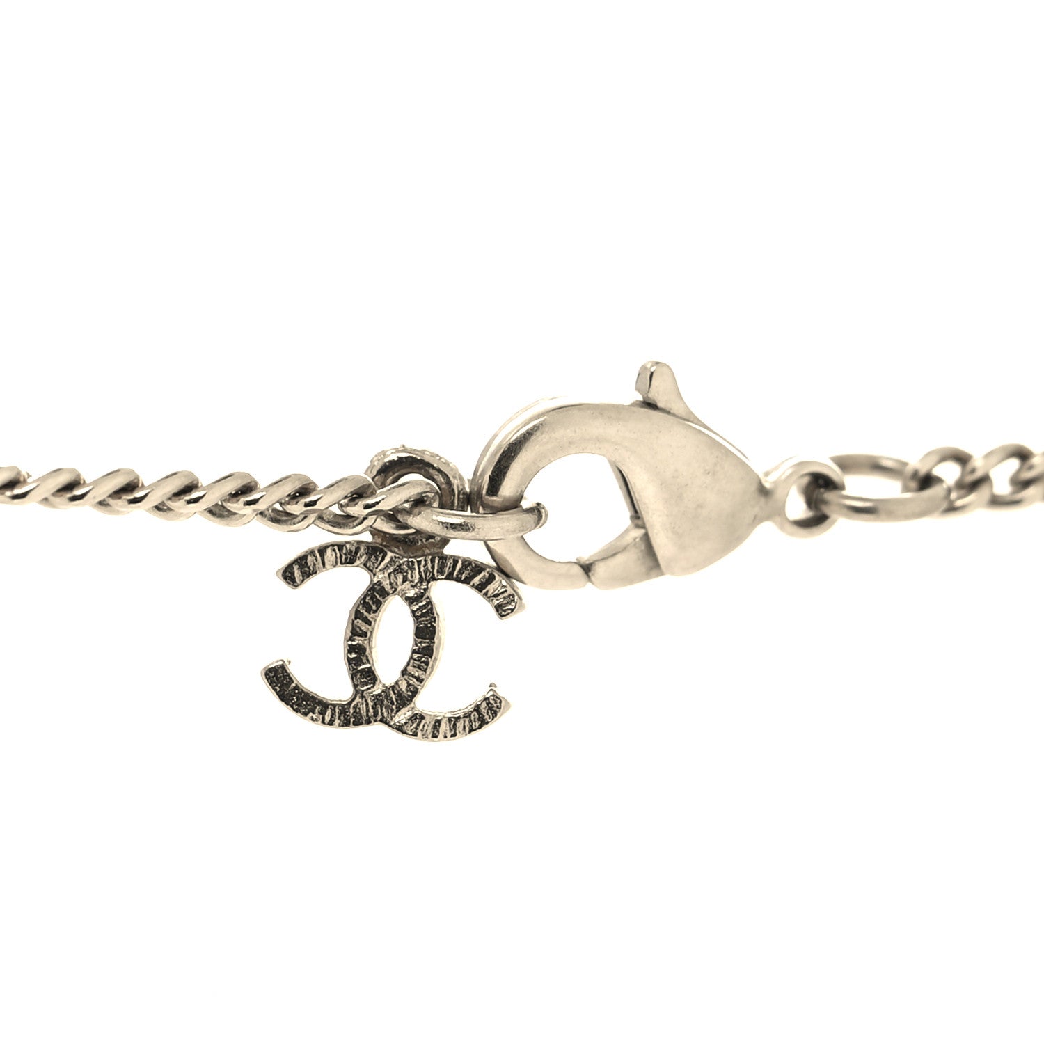 Chanel Metal Crystal Baguette CC Pendant Necklace Silver 4 of 5