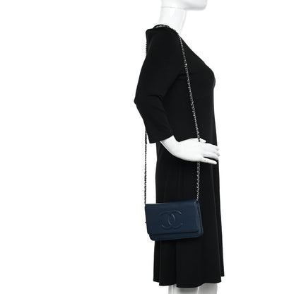 Chanel Caviar Timeless CC Wallet on Chain WOC Navy Blue 2 of 12