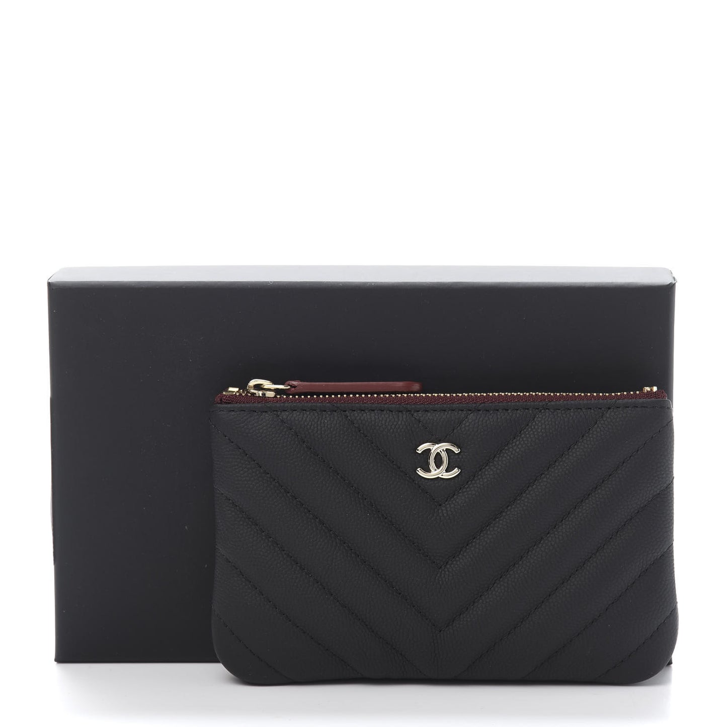 Caviar Chevron Quilted Small Cosmetic Case Black
