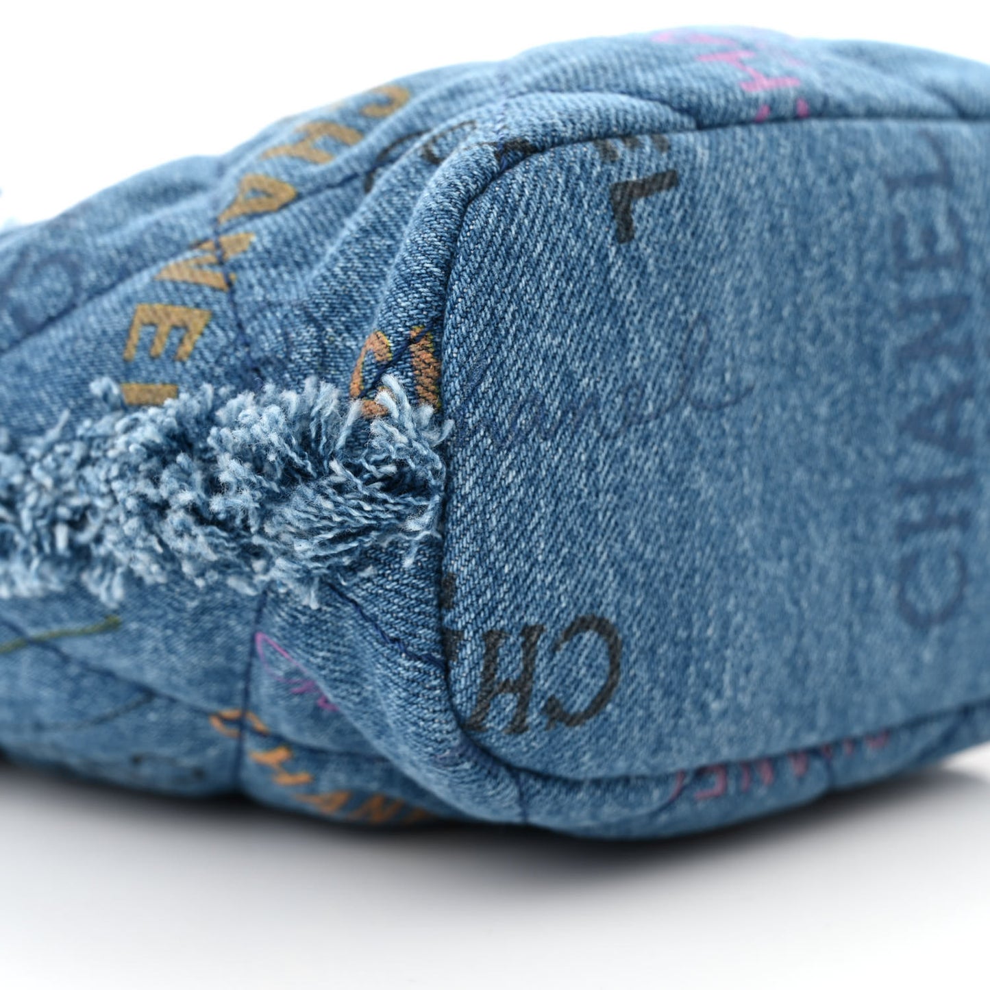 Denim Quilted Small Mood Bucket With Chain Blue Multicolor