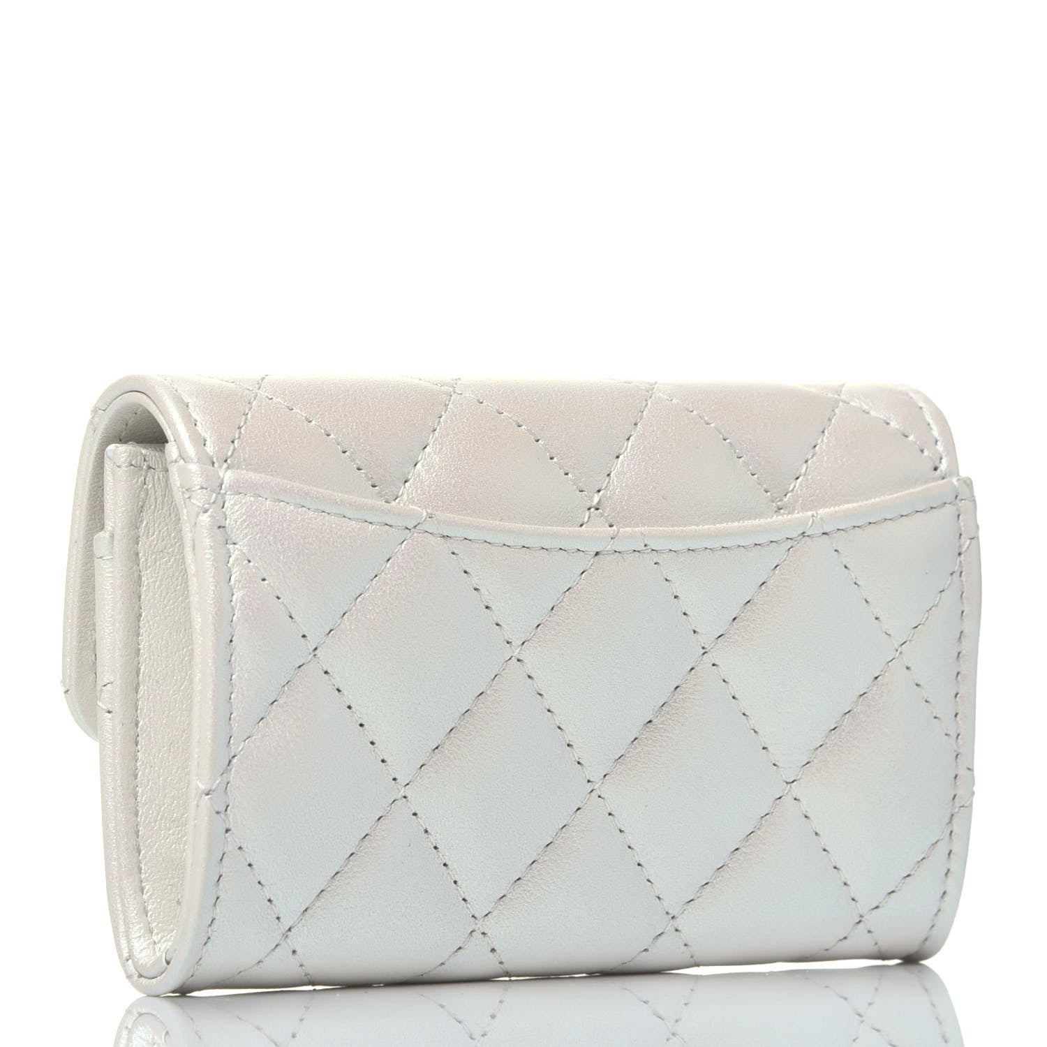 Chanel Iridescent Lambskin Quilted Flap Card Holder Wallet Ivory 3 of 8