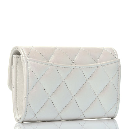 Chanel Iridescent Lambskin Quilted Flap Card Holder Wallet Ivory 3 of 8