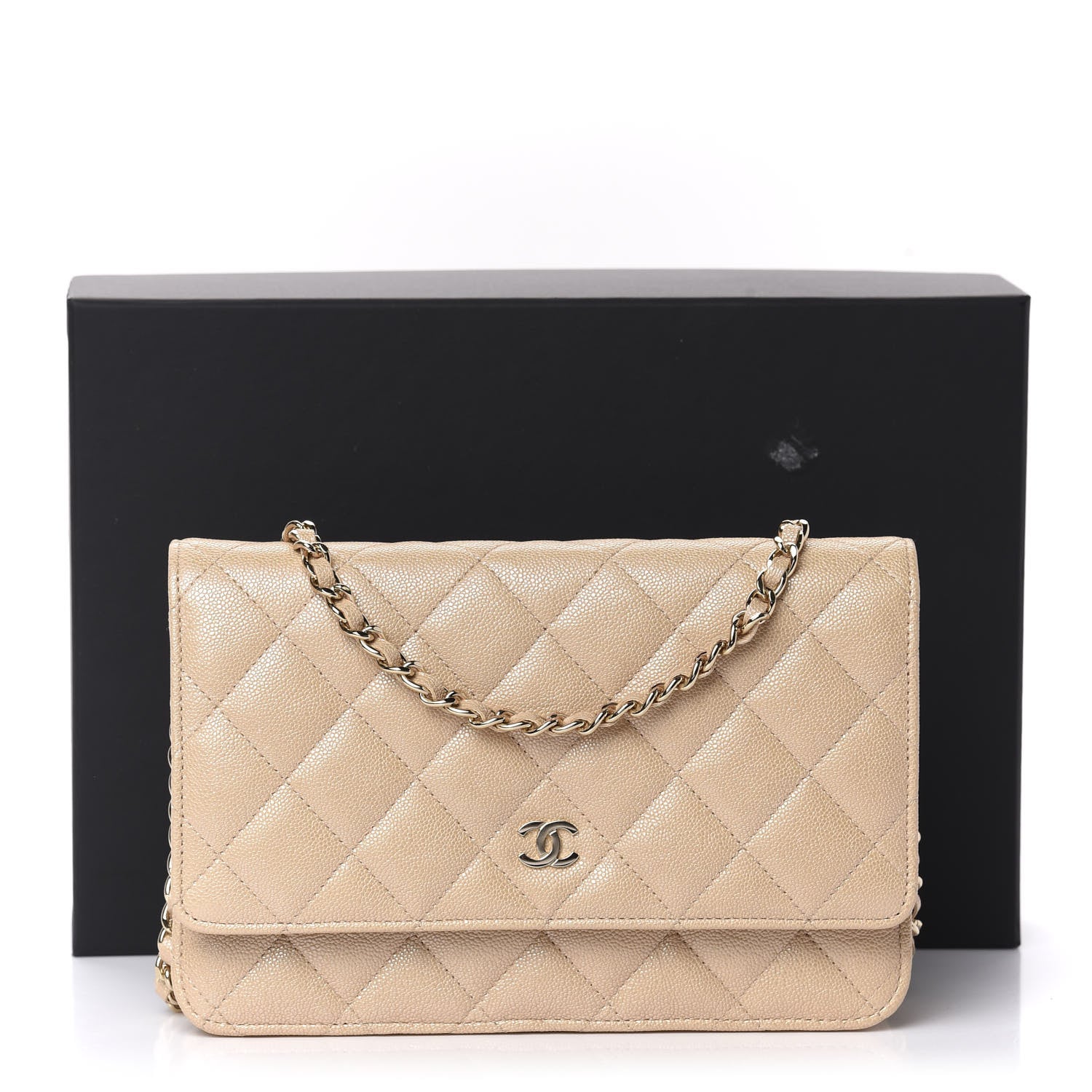 Chanel Iridescent Caviar Quilted Wallet On Chain WOC Beige 12 of 12