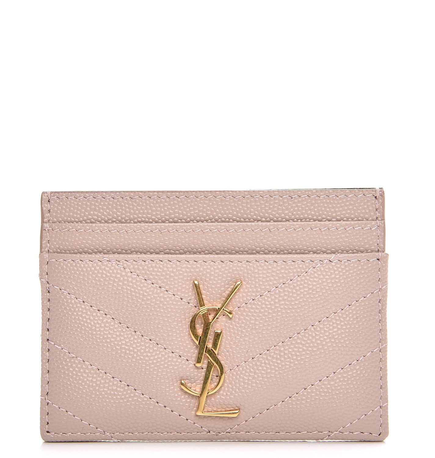 Saint Laurent Grain De Poudre Matelasse Chevron Monogram Credit Card Case Rose Antic 1 of 8