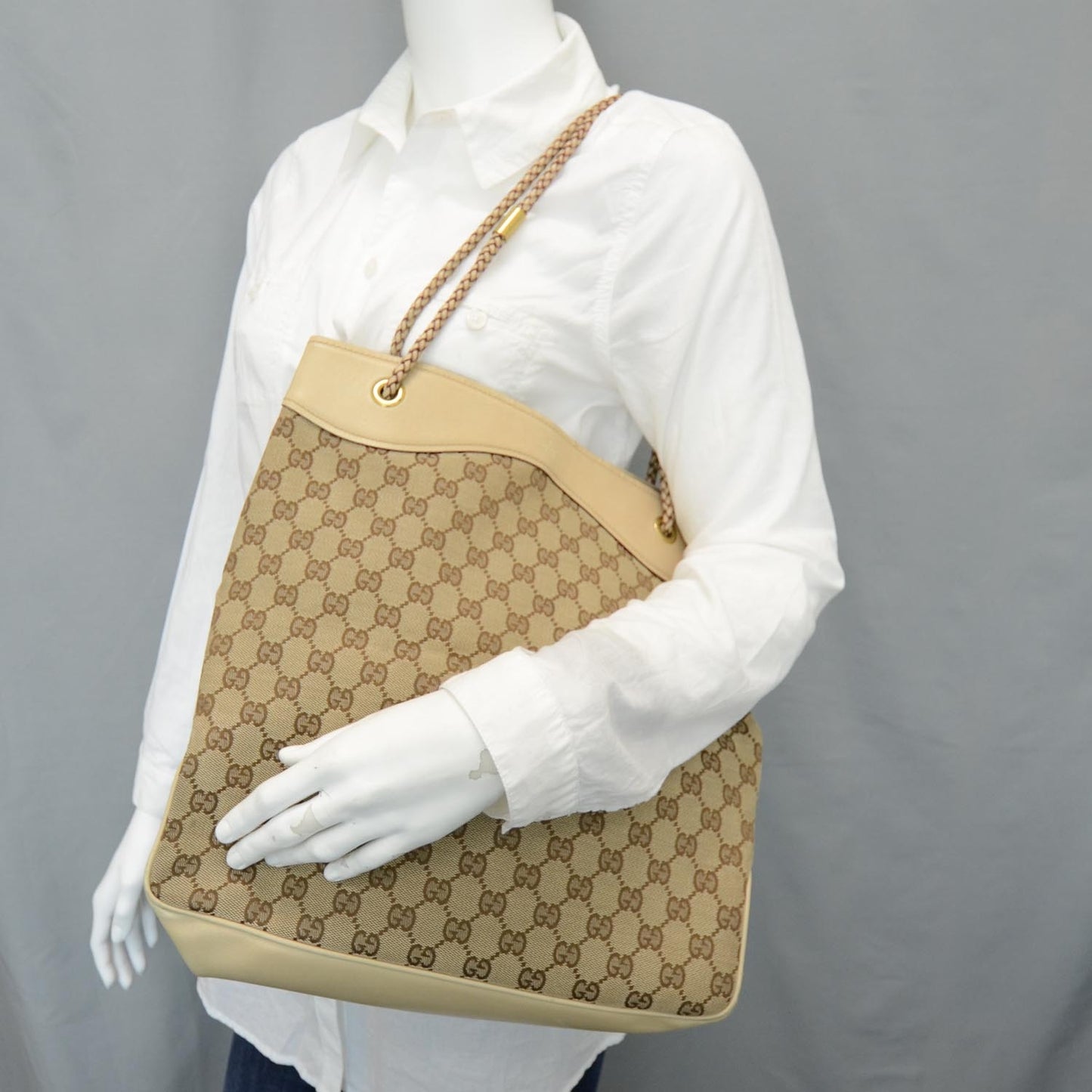 Canvas Monogram Woven Handle Tote