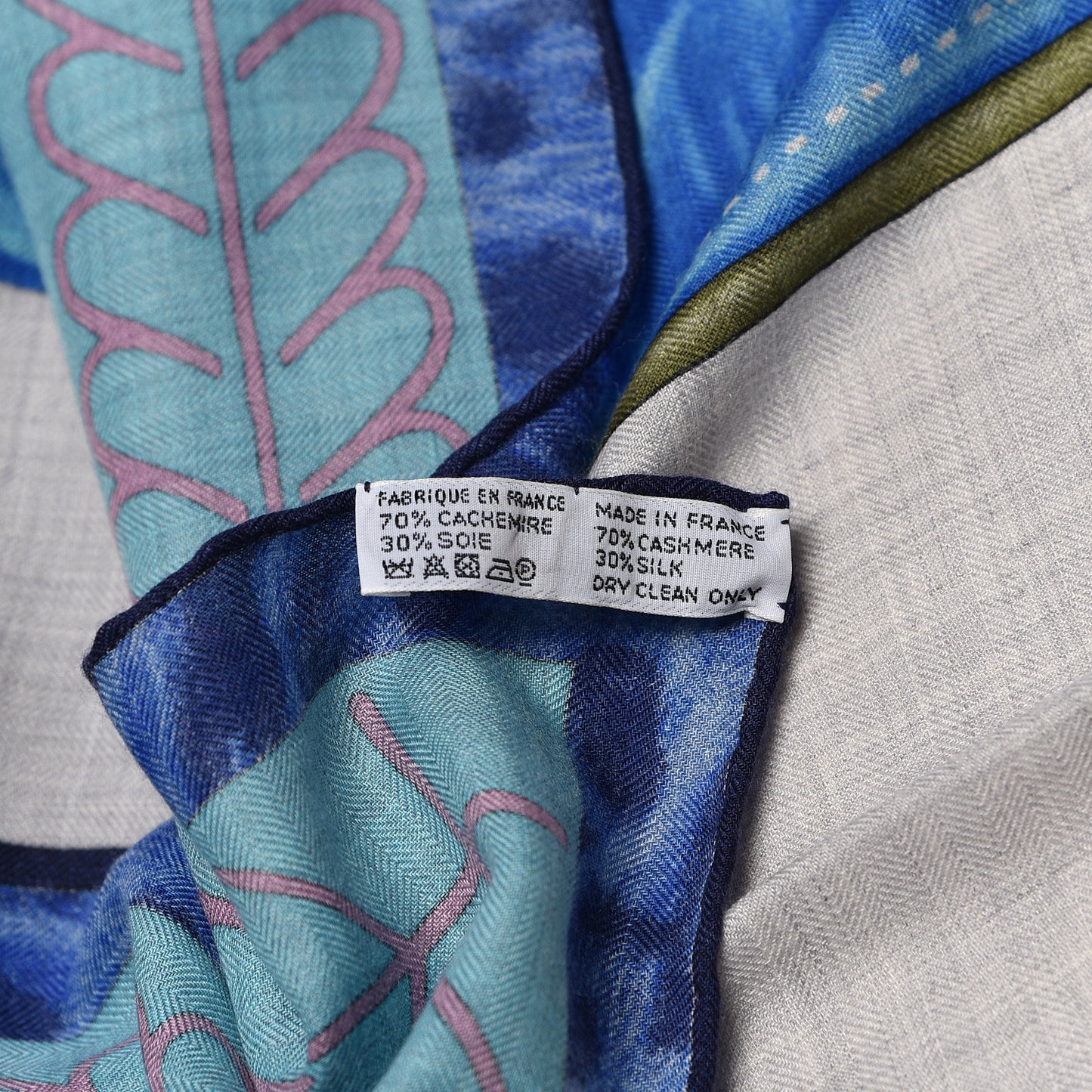 Cashmere Silk Selle d'Officier En Grande Tenue Shawl 140 Gris Chine Bleu Khaki