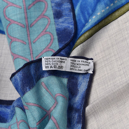 Hermes Cashmere Silk Selle d'Officier En Grande Tenue Shawl 140 Gris Chine Bleu Khaki 5 of 5