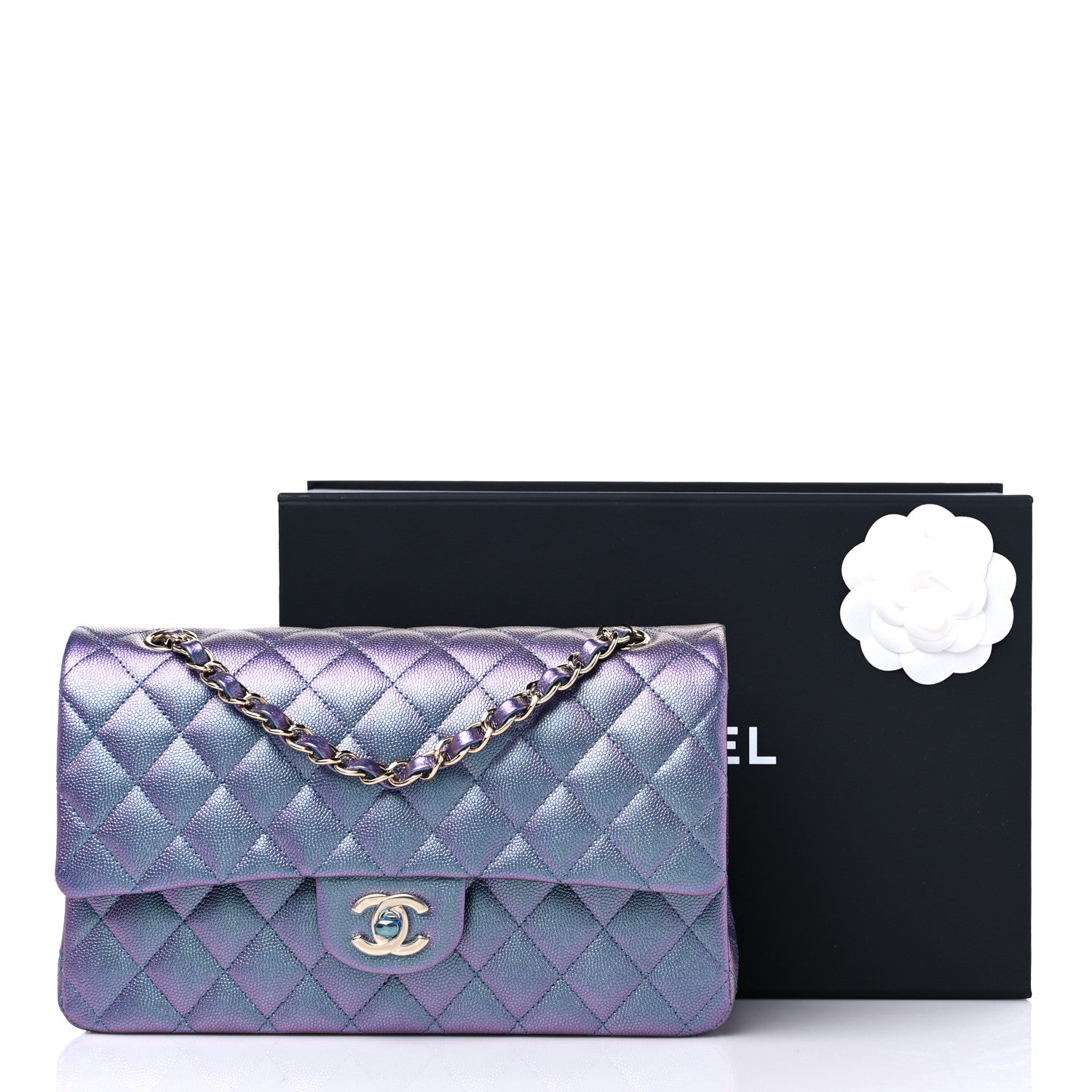 Chanel Iridescent Caviar Quilted Medium Double Flap Dark Blue 10 of 10