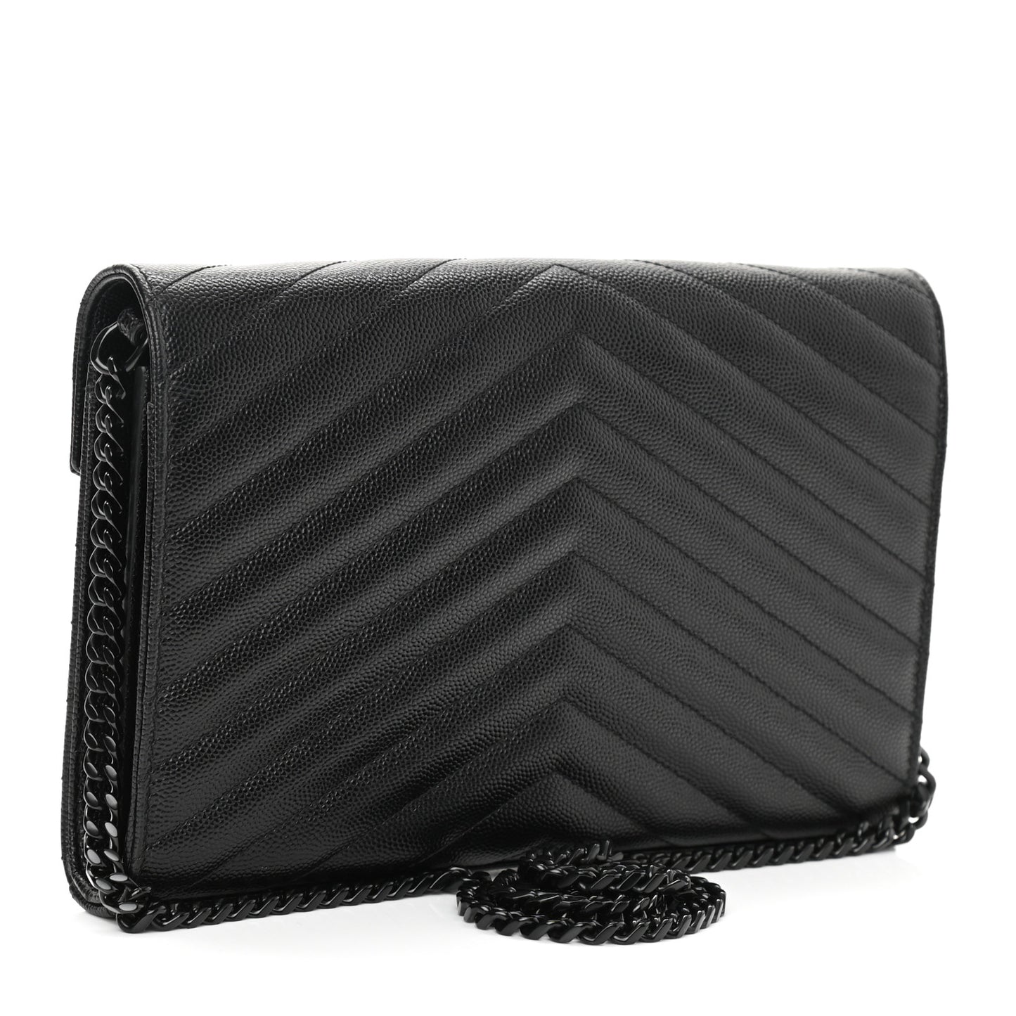 Grain De Poudre Matelasse Chevron Monogram Chain Wallet Black