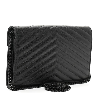 Saint Laurent Grain De Poudre Matelasse Chevron Monogram Chain Wallet Black 3 of 11