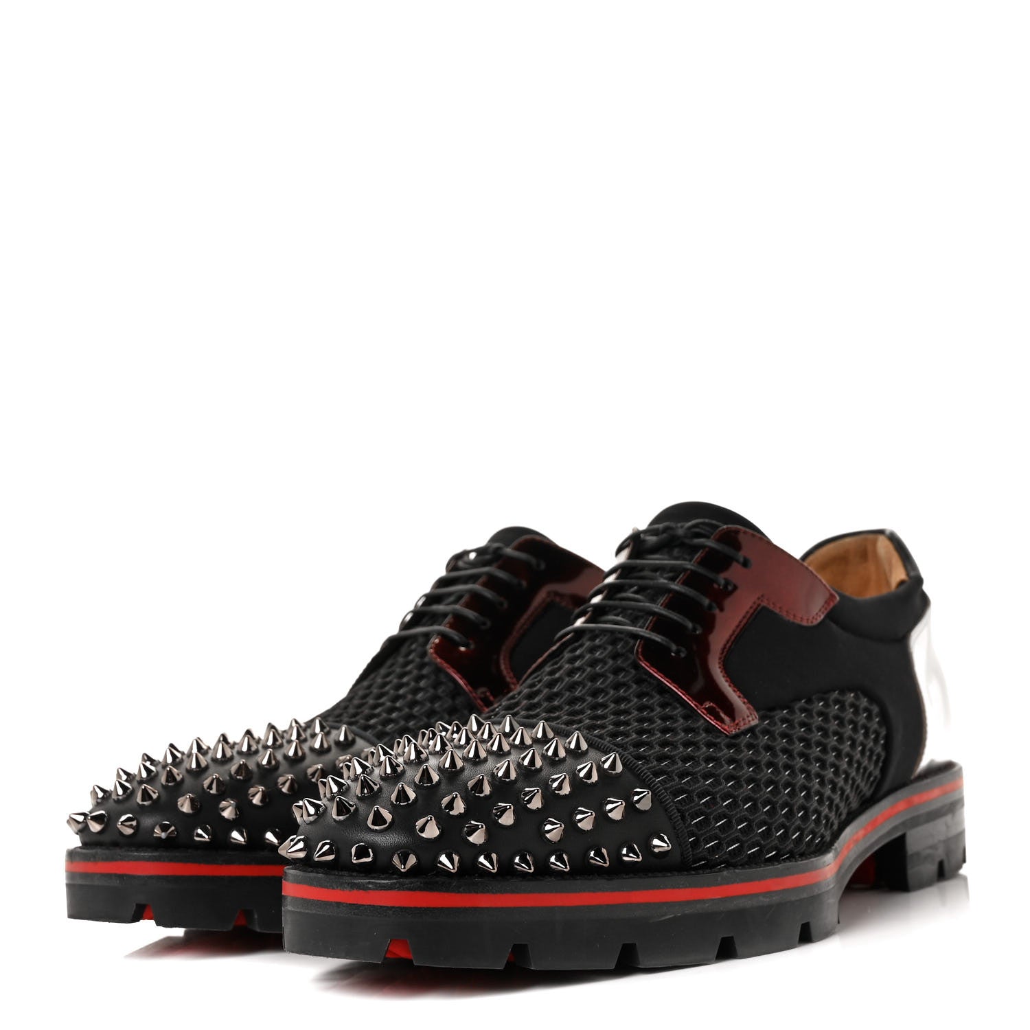 Christian Louboutin Calfskin Neoprene Lurex Studded Mens Luis Cap Toe Derby Oxfords 41 Black Silver 3 of 7