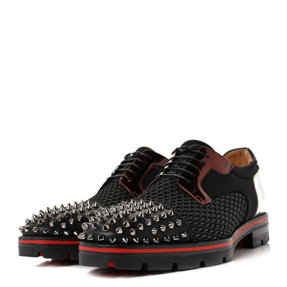 Christian Louboutin Calfskin Neoprene Lurex Studded Mens Luis Cap Toe Derby Oxfords 41 Black Silver 3 of 7
