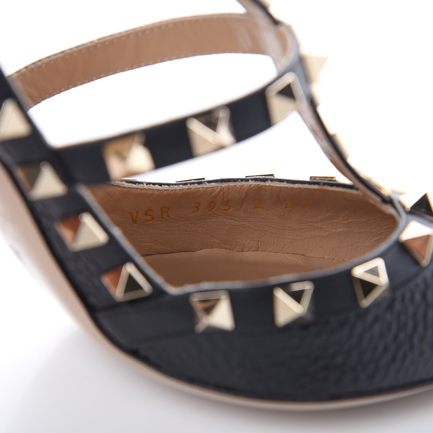 Valentino Garavani Pebbled Calfskin Rockstud Ankle Strap Pumps 37 Black 7 of 8