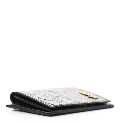 Saint Laurent Calfskin Crocodile Embossed Monogram Coin Pouch Black 4 of 6