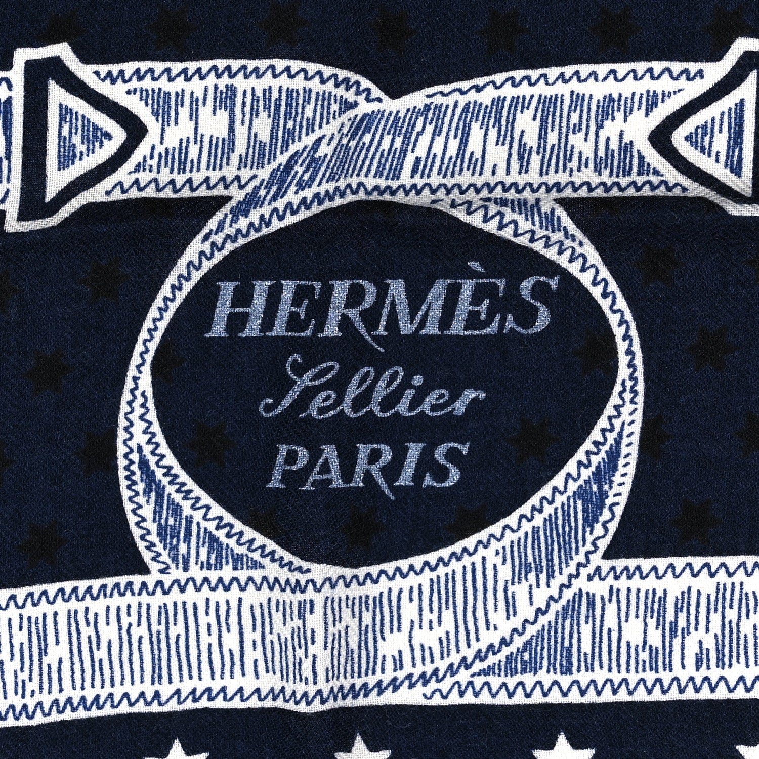Hermes Cashmere Silk Eperon D'Or Bandana Scarf 140 Marine Black White 3 of 5