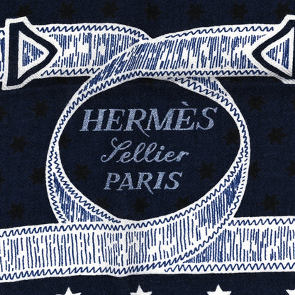 Hermes Cashmere Silk Eperon D'Or Bandana Scarf 140 Marine Black White 3 of 5