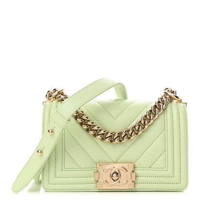 Chanel Caviar Chevron Quilted Small Boy Flap Light Green 1 of 11