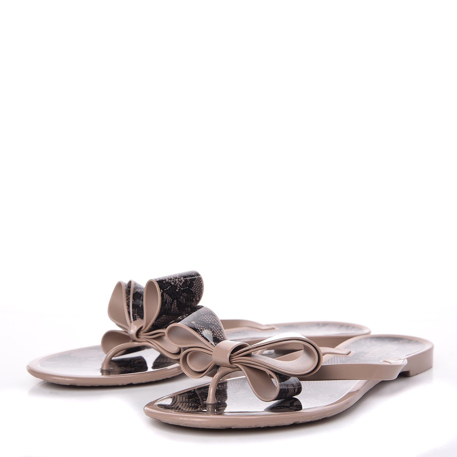 Valentino Garavani PVC Jelly Lace Print Bow Thong Sandals 40 Black Poudre 3 of 9