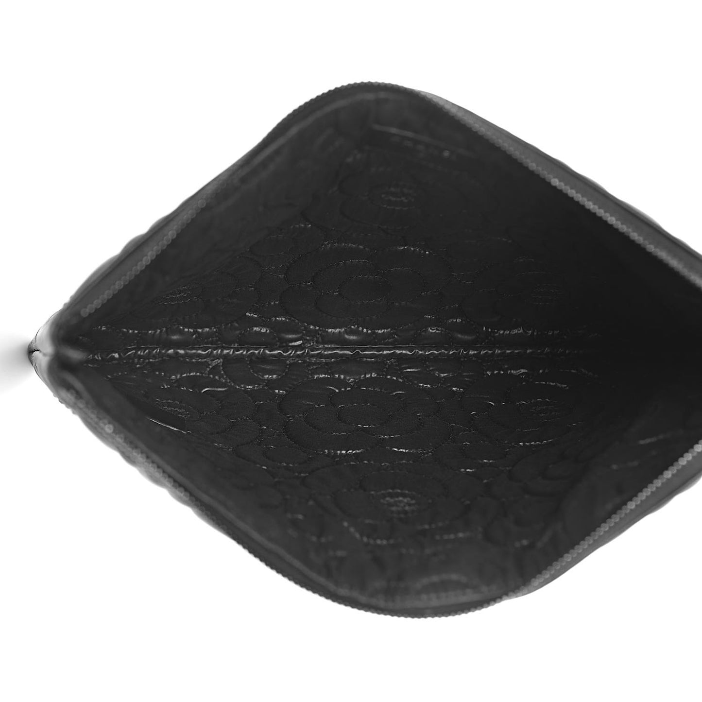 Lambskin Crystal Camellia Embossed Medium Cosmetic Case Black