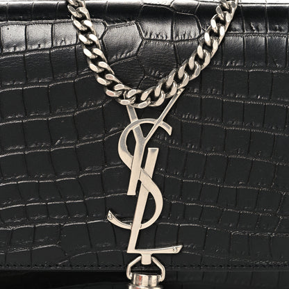 Saint Laurent Calfskin Crocodile Embossed Small Classic Monogram Kate Tassel Satchel Black 7 of 9