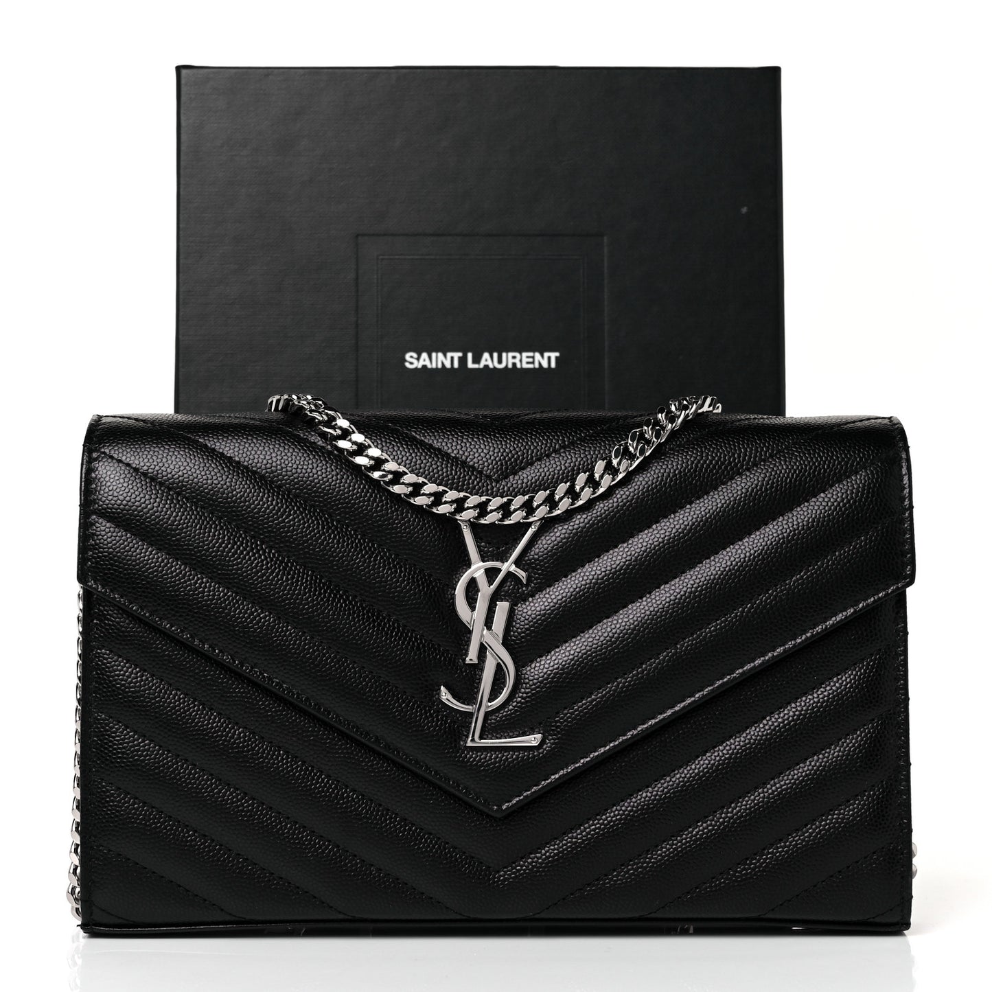 Grain De Poudre Matelasse Chevron Monogram Chain Wallet Black