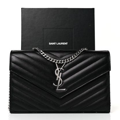 Saint Laurent Grain De Poudre Matelasse Chevron Monogram Chain Wallet Black 9 of 9
