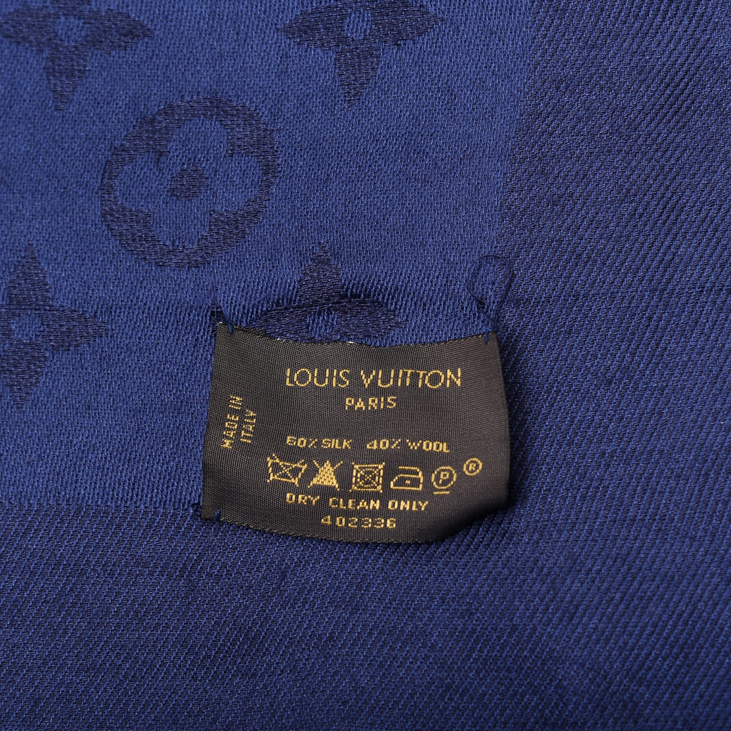 Silk Wool Monogram Shawl Night Blue