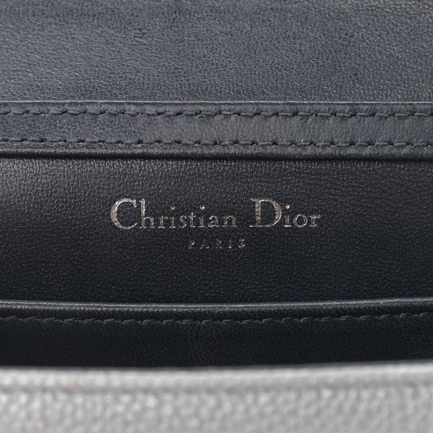 Metallic Grained Calfskin Baby Diorama Flap Bag Grey