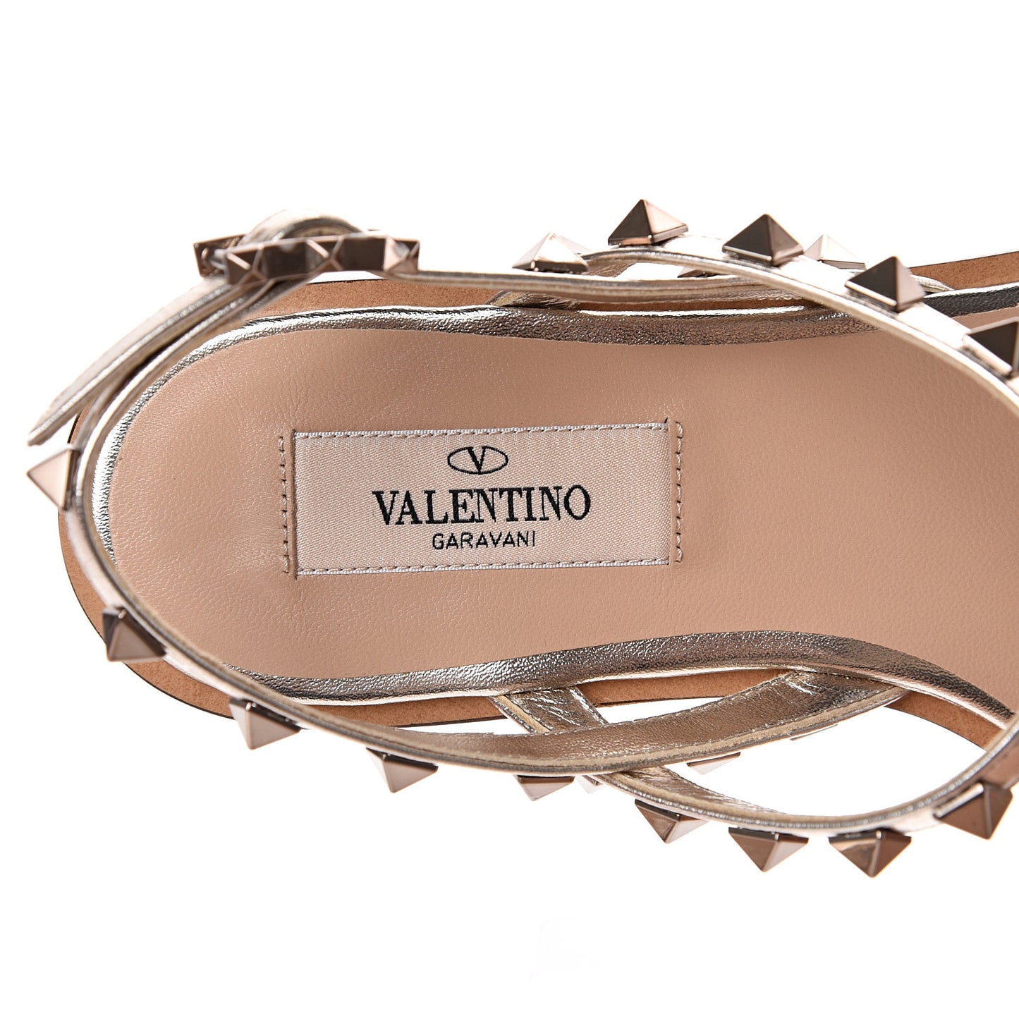 Metallic Nappa Rockstud Slingback Flat Thong Sandals 35.5 Skin