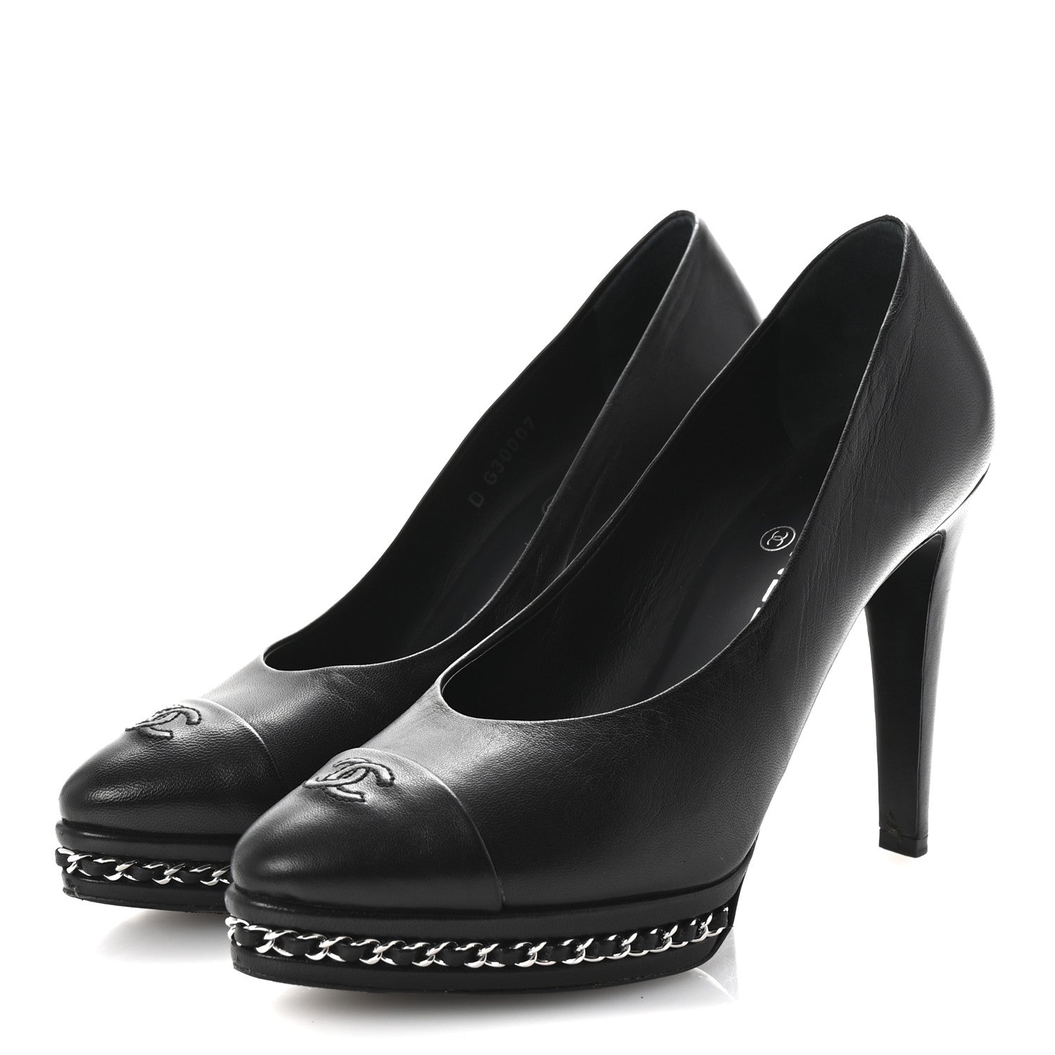 Chanel Lambskin CC Cap Toe Platform Chain Pumps 39 Black 4 of 10