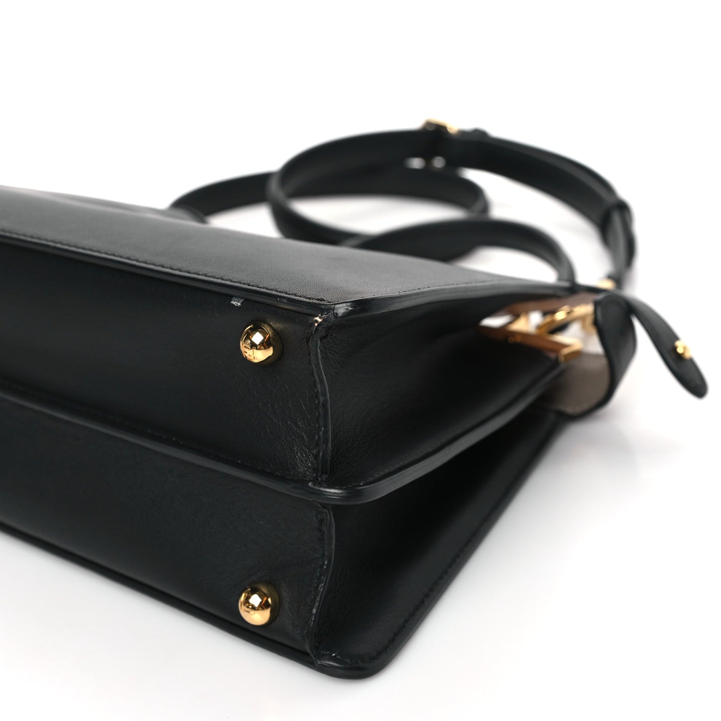 Vitello Seta Nappa Bi-Color Small Peekaboo I SEE U Satchel Black Light Rose Tortora
