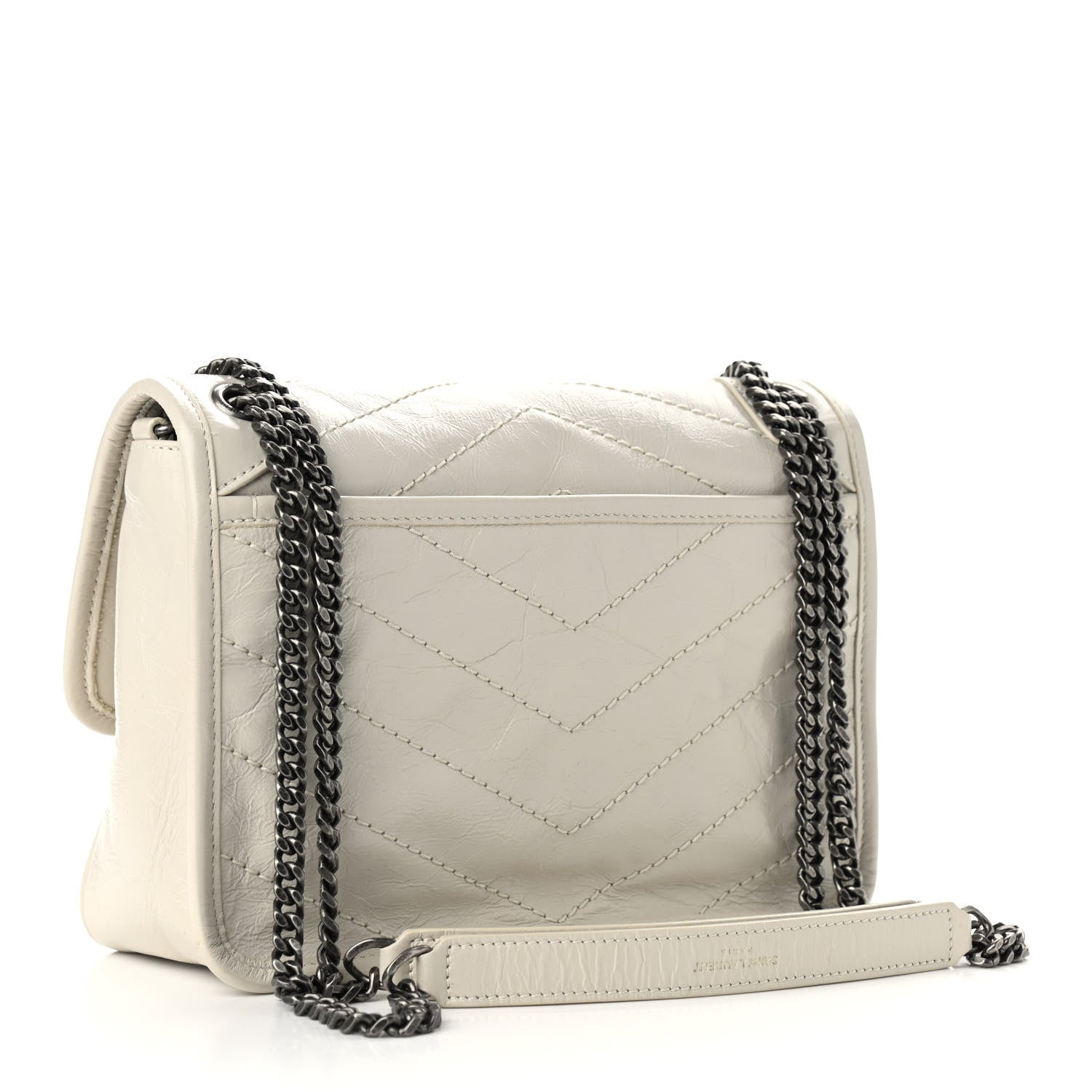 Saint Laurent Crinkled Calfskin Matelasse Monogram Baby Niki Chain Satchel Ivory 3 of 10