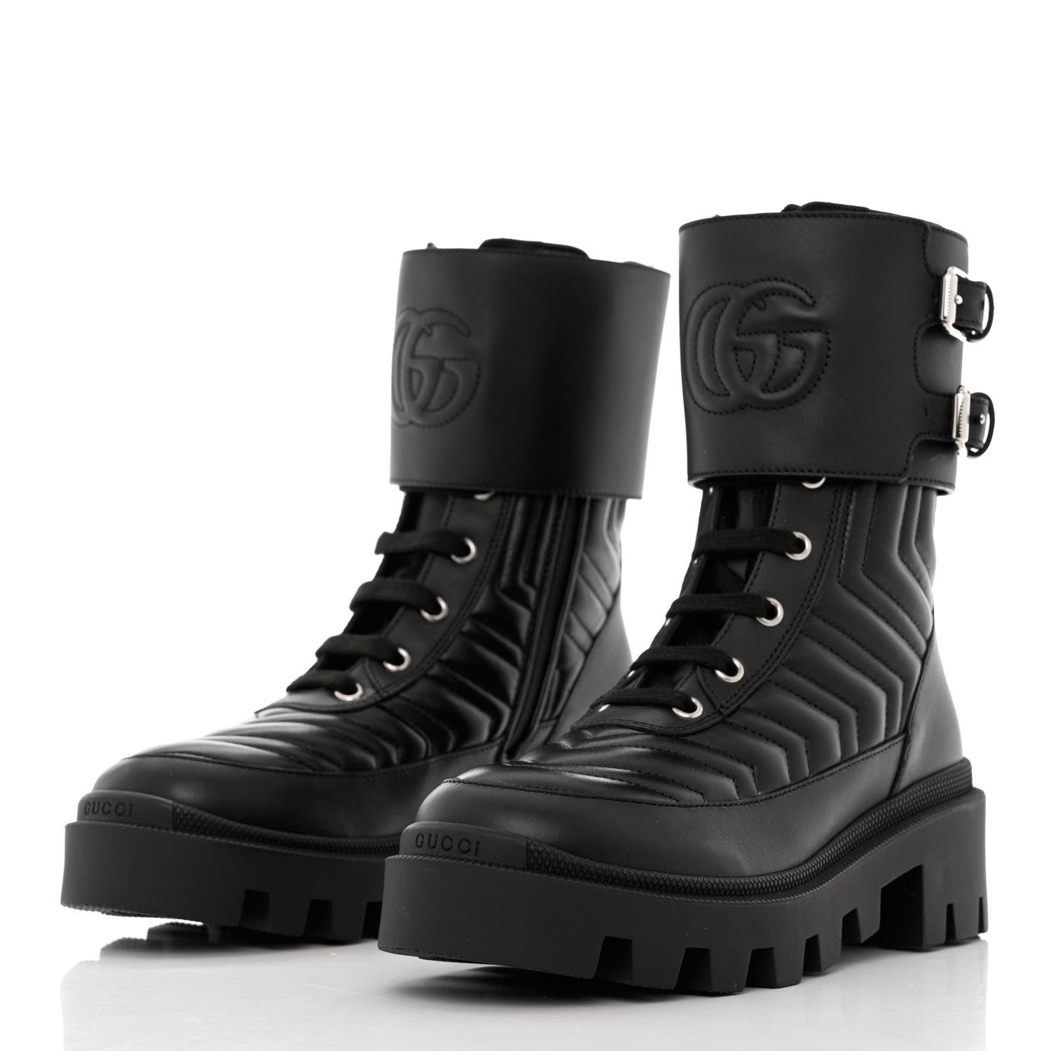Gucci Nappa Frances GG Matelasse Platform Combat Boots 35.5 Black 3 of 9