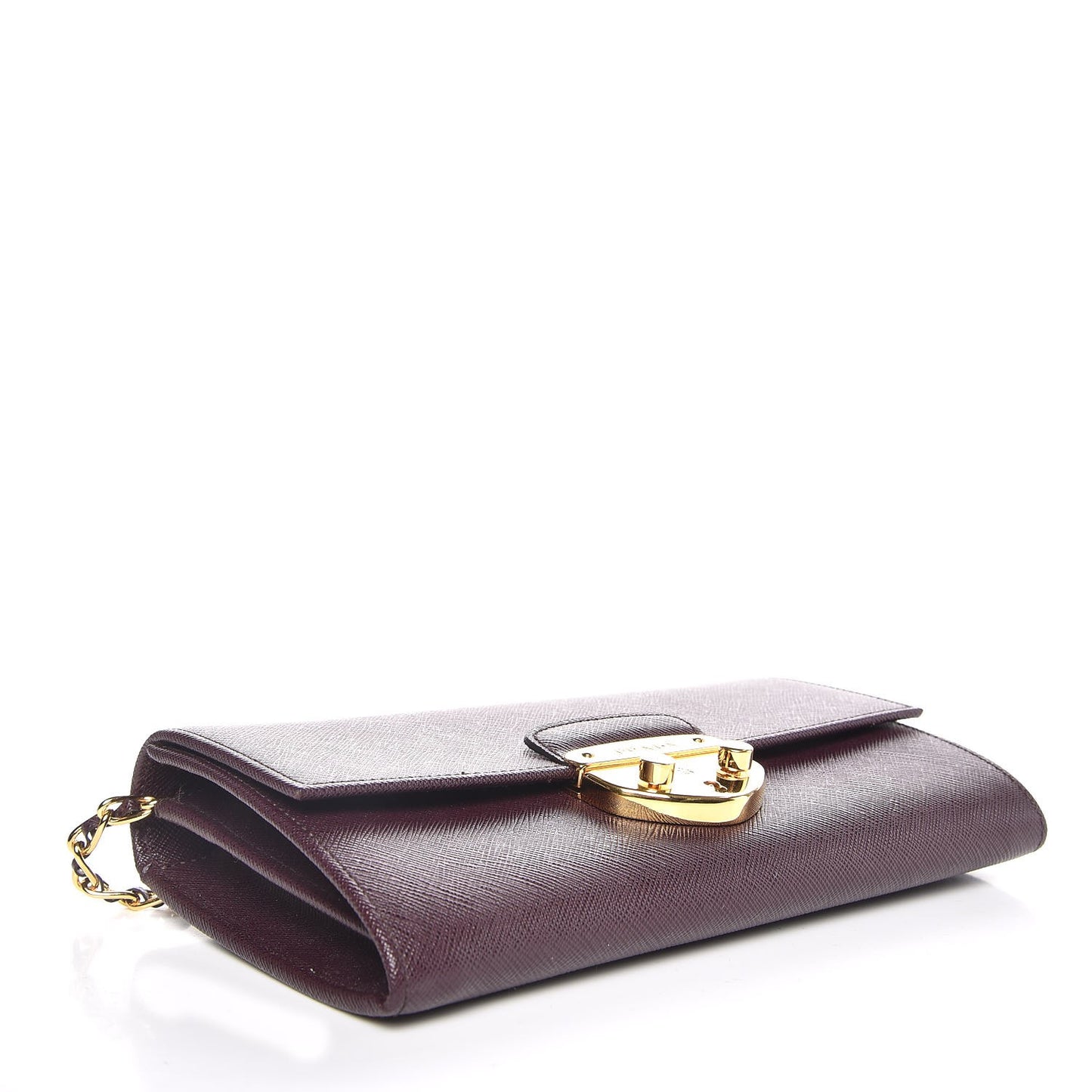 Saffiano Lux Detachable Chain Clutch Wallet Bordeaux