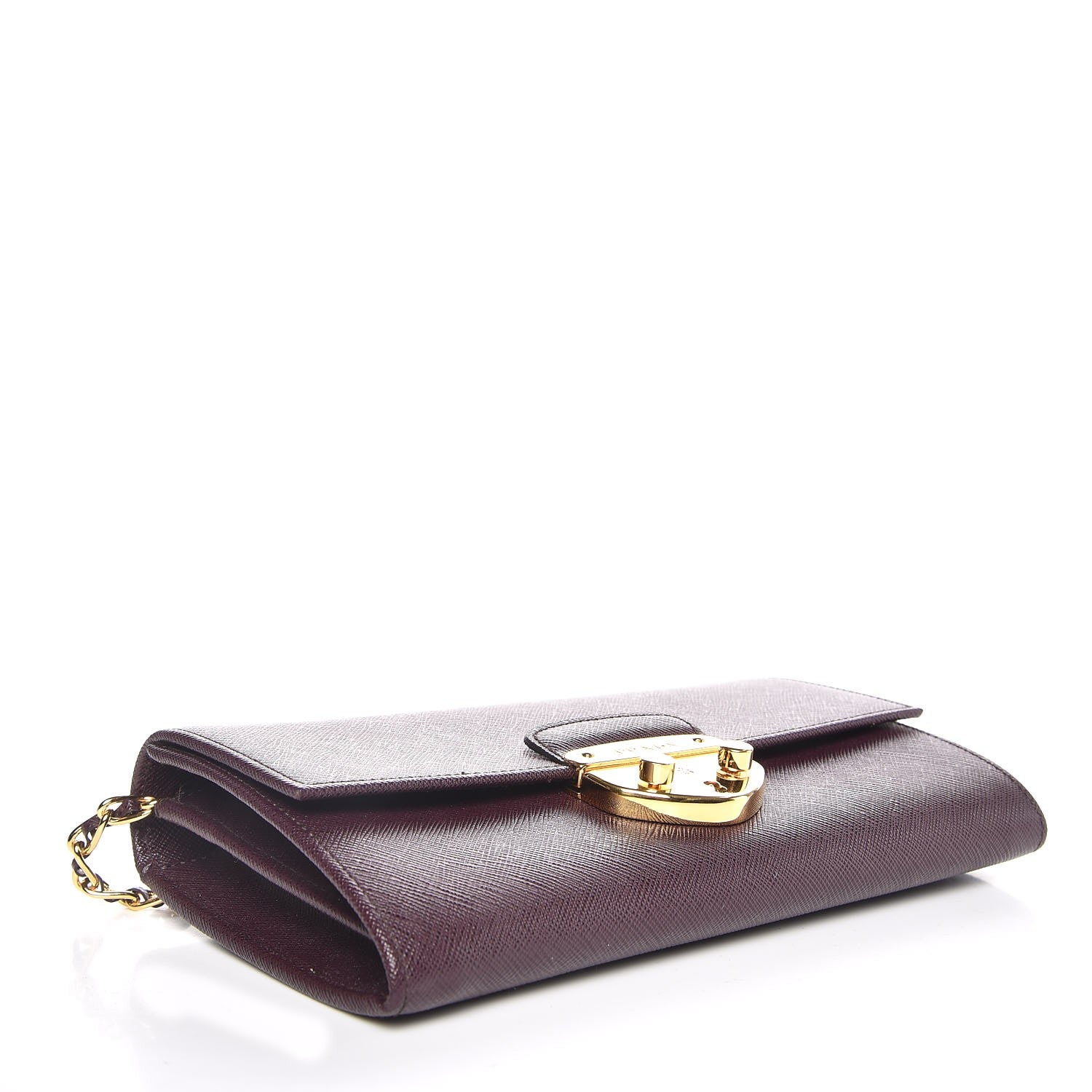 Prada Saffiano Lux Detachable Chain Clutch Wallet Bordeaux 4 of 8