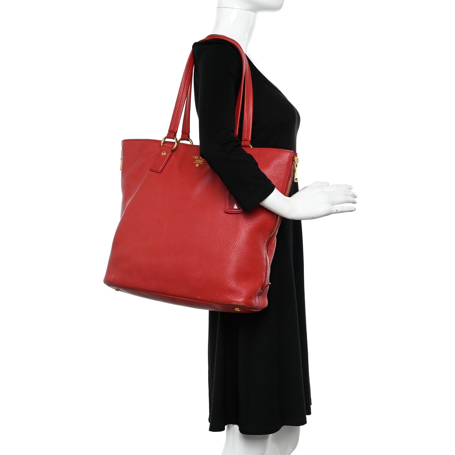 Prada Vitello Daino Side Zip Shopper Tote Rosso 2 of 18